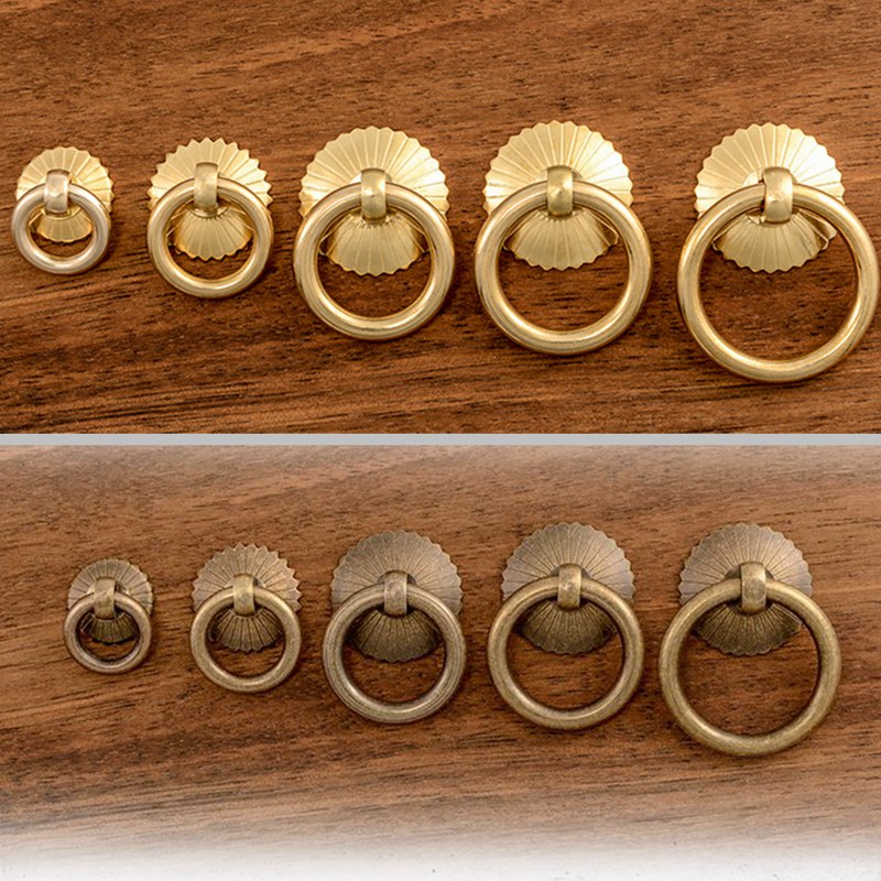 Furniture Joint Hardware - Vintage Brass Cabinet Ring Knobs Pulls