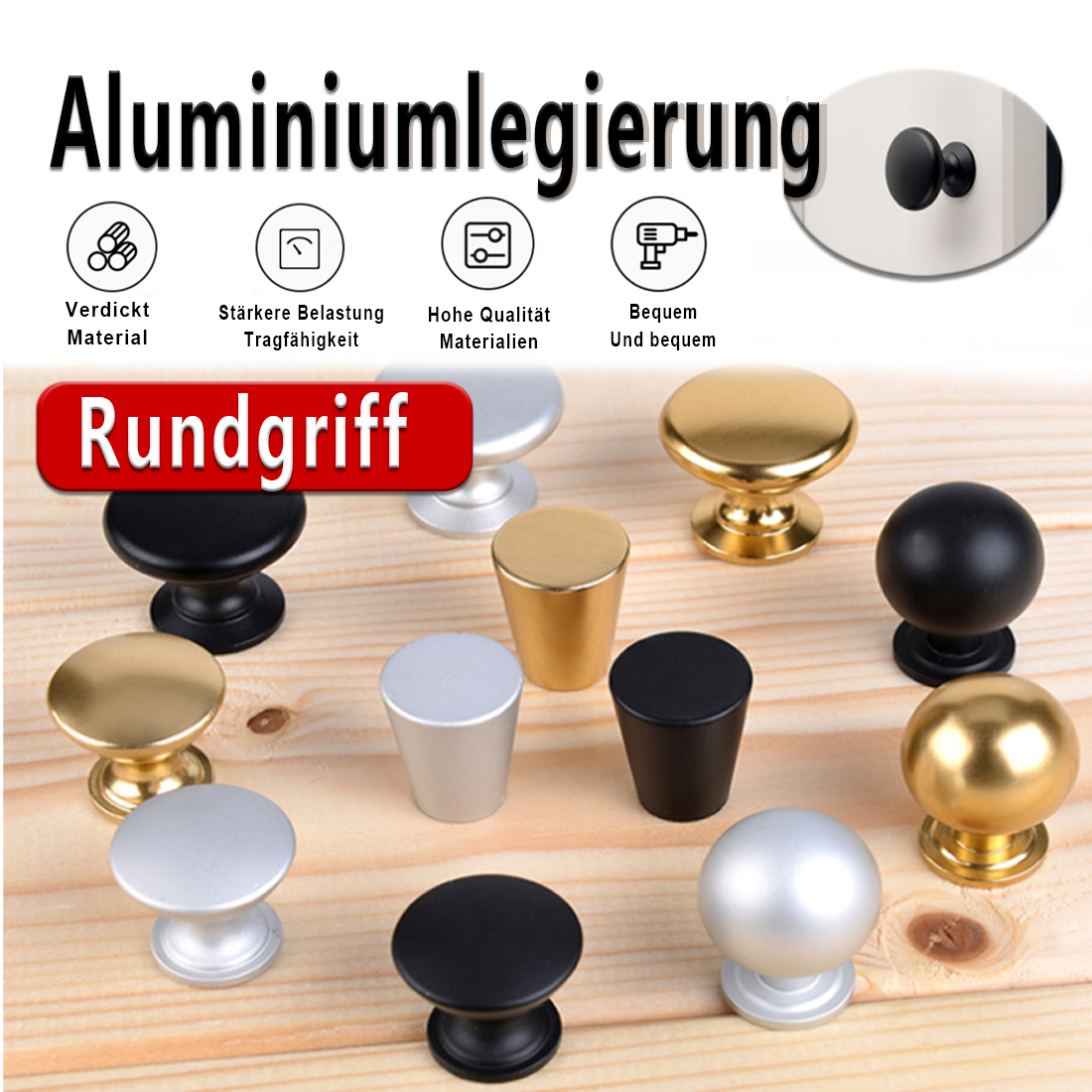 Furniture Joint Hardware - 5PCS Aluminum Kitchen Cupboard Round Shape