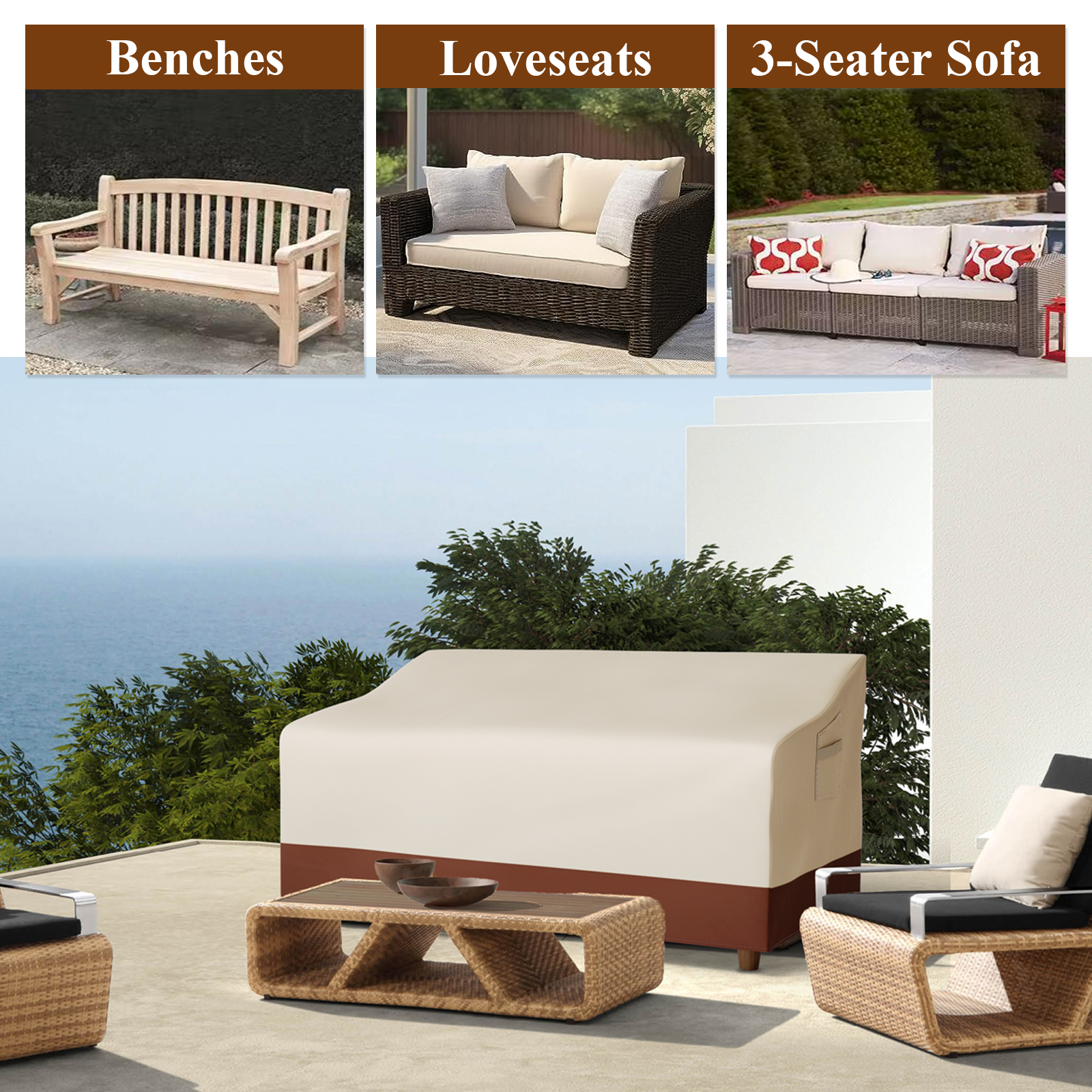 Furniture Joint Hardware - Outdoor Sofa Cover Waterproof 3-Seater Outdoor