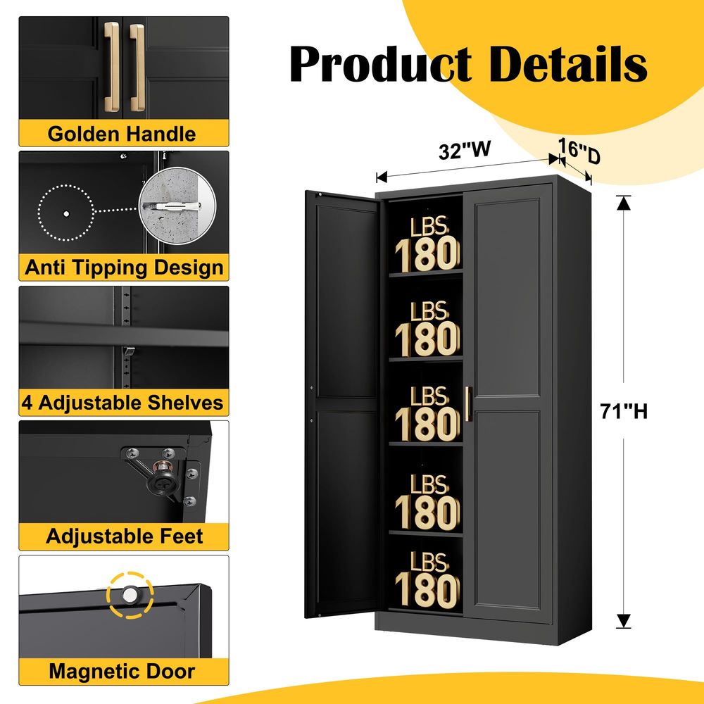 Pantry Cabinet,71Black Metal P - Furniture Hardware Gold recensione e prezzo