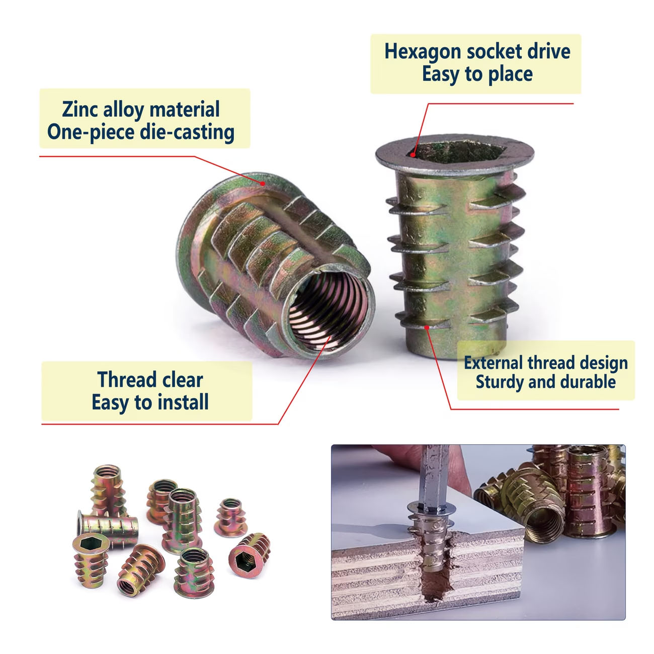 M4/M5/M6 Threaded Insert Nut E - Furniture Hardware Threaded Inserts recensione e prezzo