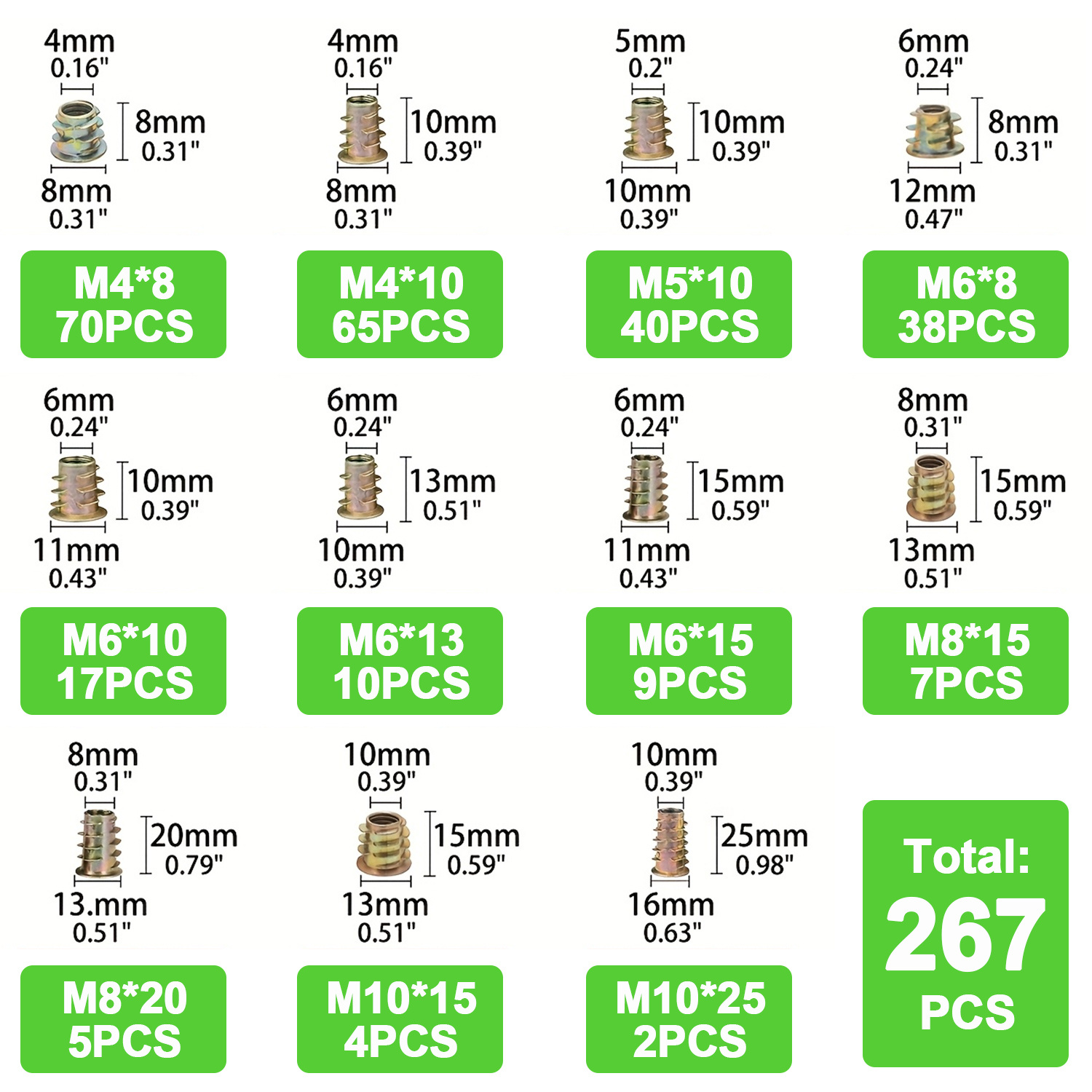 267pcs Hex Drive Threaded Inse - Furniture Hardware Threaded Inserts recensione e prezzo